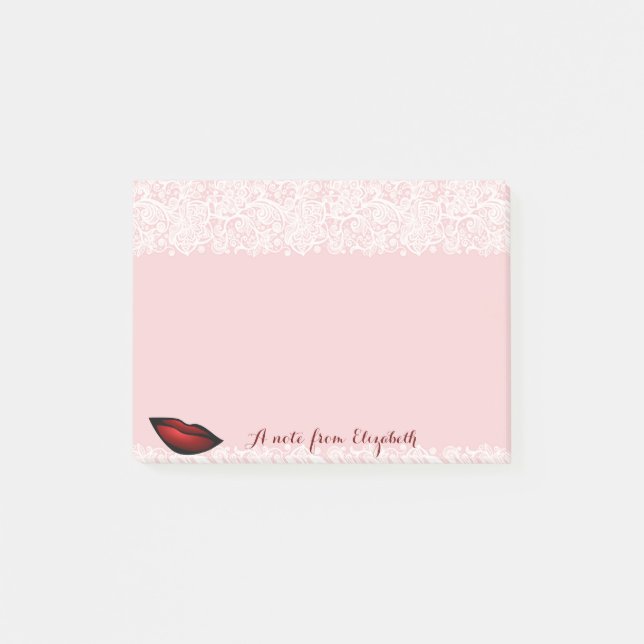 Cute Lovely  Stylish Girly,Lace, Red Lips Post-it Notes (Front)