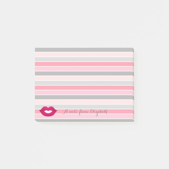 Cute Lovely  Stylish Girly Lips, Stripes Post-it Notes (Front)