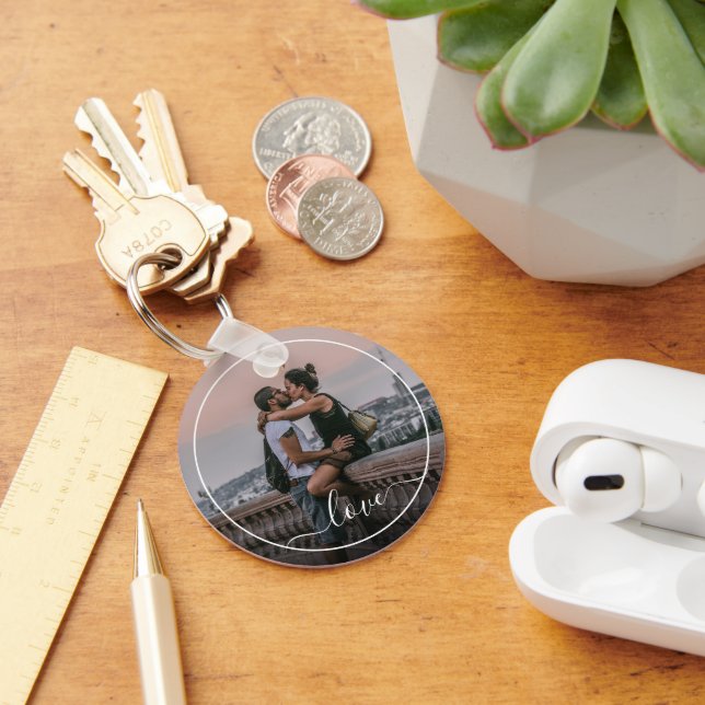 Cute Lovers Couple Picture Simple Love Quote Text Keychain (Desk)