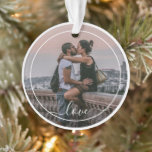 Cute Lovers Couple Picture Simple Love Quote Text Ornament<br><div class="desc">Cute romantic Love text written in a stylish elegant typography font. With option to personalize or customize with photo of your choice. Unique keepsake,  birthday,  anniversary,  Valentine's Day gift,  or Christmas stocking stuffer. Easily customizable with a photograph of your choice.</div>