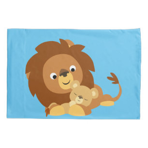 Cute Loving Cartoon Lion Dad And Cub Pillowcase