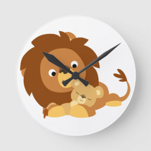 Cute Loving Cartoon Lion Dad and Cub Wall Clock