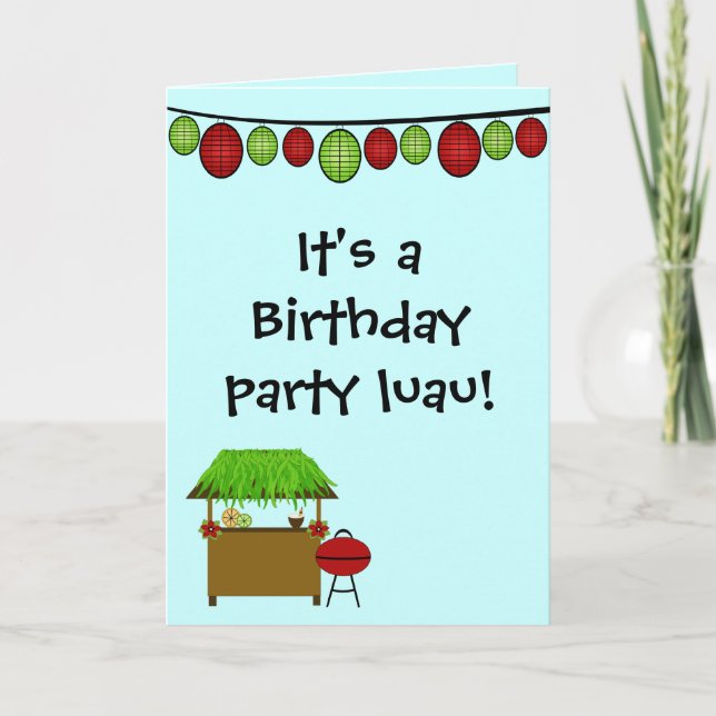Cute luau boys birthday party invitation card (Front)