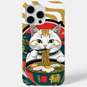 Cute Lucky Cat Eating Ramen Bowl Illustration iPhone 15 Pro Max Case
