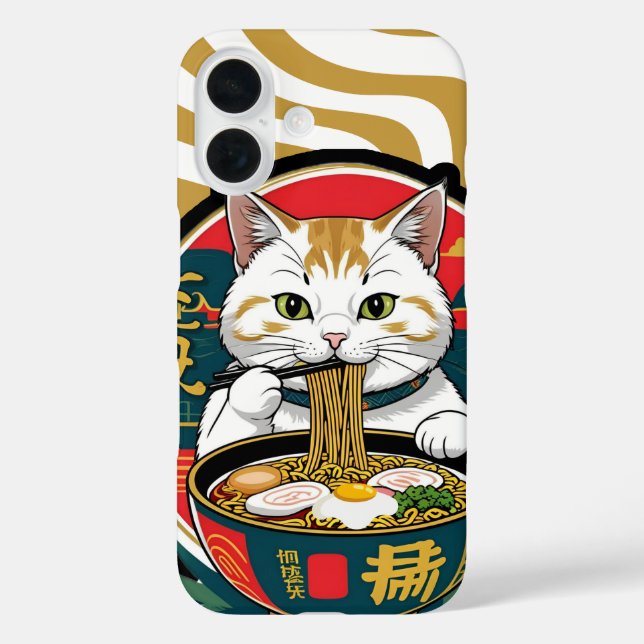 Cute Lucky Cat Eating Ramen Bowl Illustration Case-Mate iPhone Case (Back)