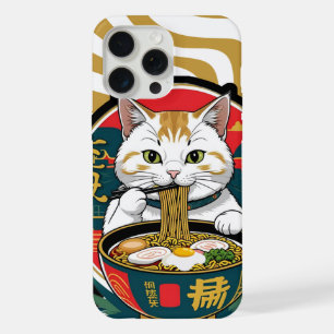Cute Lucky Cat Eating Ramen Bowl Illustration iPhone 15 Pro Max Case