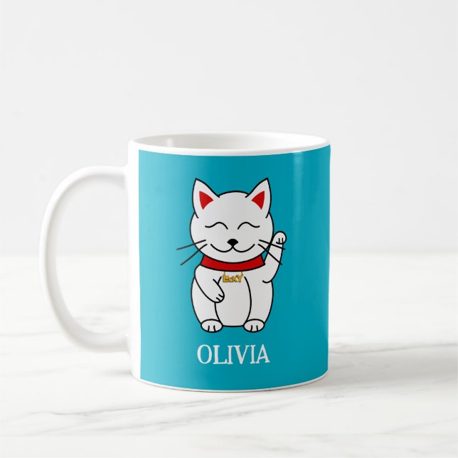 Cute Lucky Cat Kawaii Style Coffee Mug (Left)