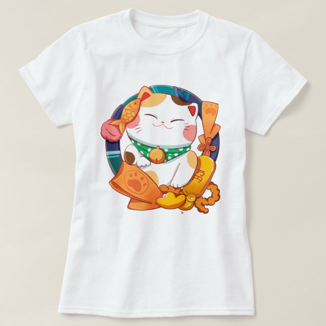 Cute Lucky Cat T-Shirt (Design Front)