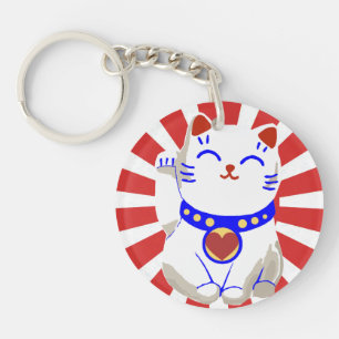 Cute Lucky cute neko cat Red and white Keychain