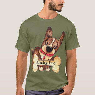 Cute Lucky Dog with Bone Customizable T-Shirt