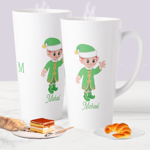Cute Lucky Elf with Script and Monogram Latte Mug