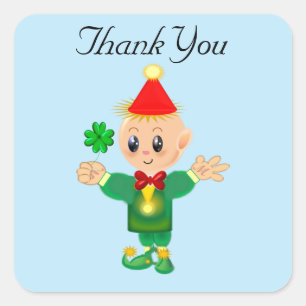 Cute lucky leprechaun with clover Thank You Square Sticker