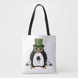 Cute Lucky Penguin Four Leaf Clover St. Patrick's Tote Bag