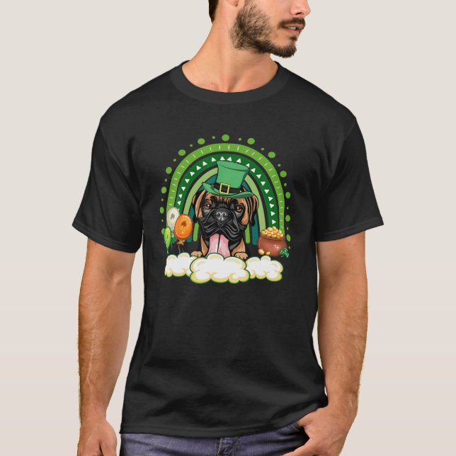 Cute Lucky Rainbow Boxer Shamrock St Patrick's Day T-Shirt (Front)