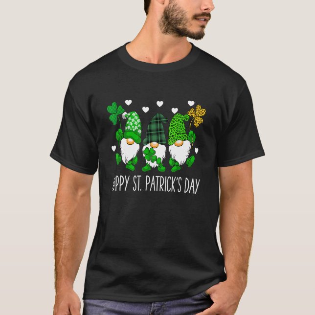Cute Lucky Rainbow Gnome Happy St Patricks Day Fam T-Shirt (Front)