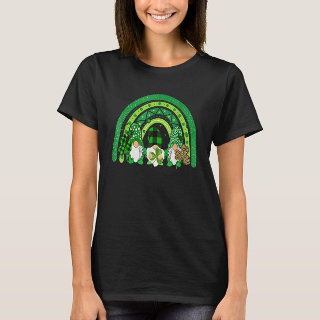 Cute Lucky Rainbow Gnome Happy St Patricks Day Fam T-Shirt (Front)