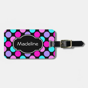 Cute Luggage Tag, Pastel Gumballs on Black Tag