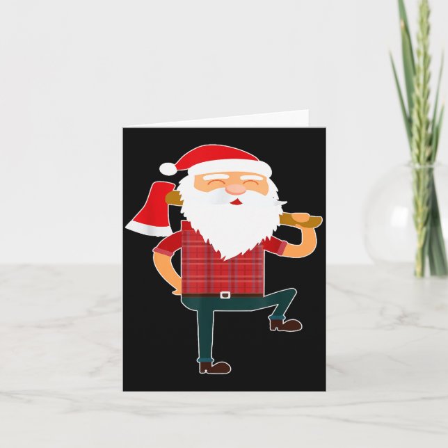 Cute Lumberjack Santa Funny Ugly Christmas Axe Hat Card (Front)
