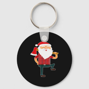 Cute Lumberjack Santa Funny Ugly Christmas Axe Hat Keychain
