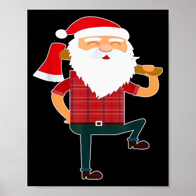 Cute Lumberjack Santa Funny Ugly Christmas Axe Hat Poster (Front)