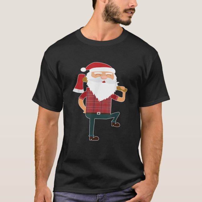 CUTE LUMBERJACK SANTA Funny Ugly Christmas Axe Hat T-Shirt (Front)