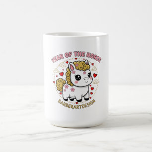 Cute Lunar Year of the Horse 2026 Floral Heart Cof Coffee Mug