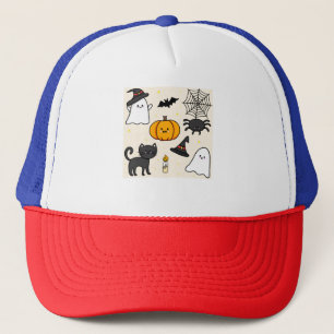 Cute lunch with Happy Halloween cartoon Trucker Hat