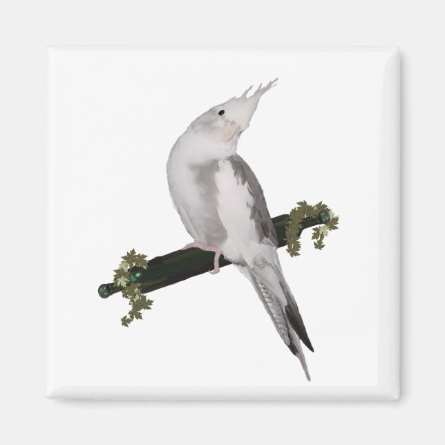 Cute Lutino Cockatiel Bird Ivy Perch Animal Magnet (Front)