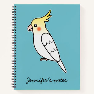 Cute Lutino Cockatiel Cartoon Bird Illustration Notebook