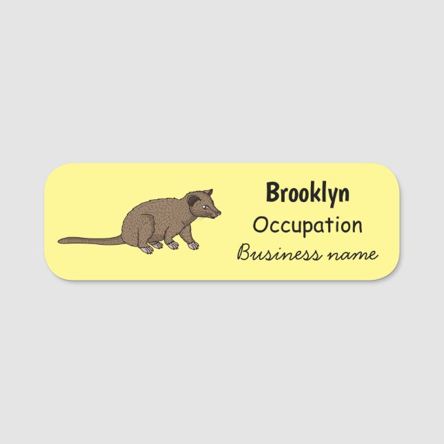 Cute luwak civet cartoon illustration name tag (Front)