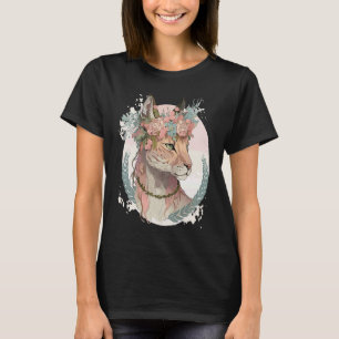 Cute Lynx Flower Crown Floral Watercolor Animal T-Shirt