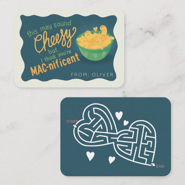 Cute Mac-nificent Mac & Cheese classroom Valentine Card (Front/Back)