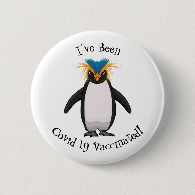Cute macaroni penguin cartoon illustration 2 inch round button (Front)