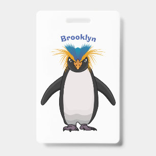Cute macaroni penguin cartoon illustration badge