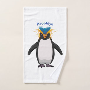 Cute macaroni penguin cartoon illustration bath towel set