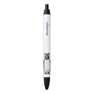 Cute macaroni penguin cartoon illustration black ink pen