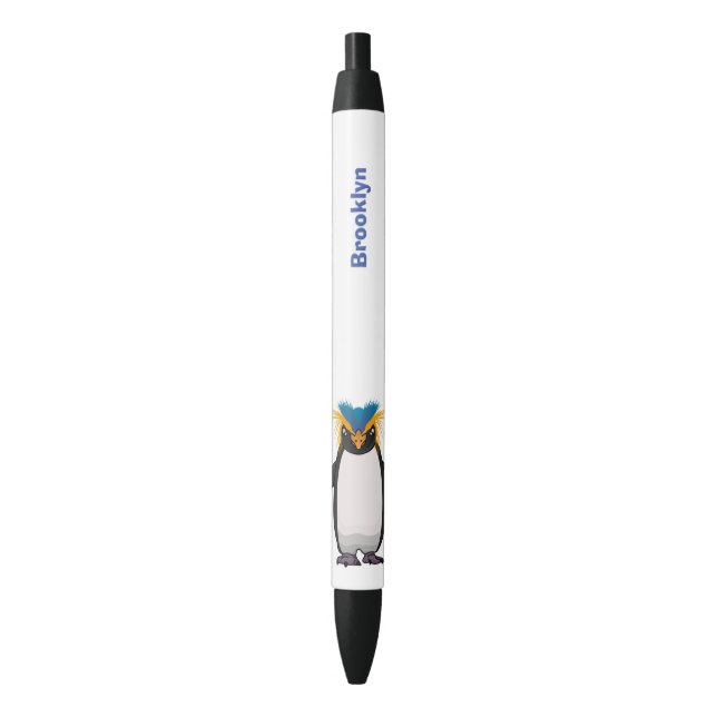Cute macaroni penguin cartoon illustration black ink pen (Front Vertical)