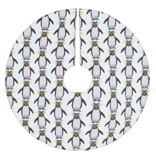Cute macaroni penguin cartoon illustration  brushed polyester tree skirt