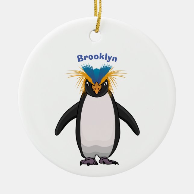 Cute macaroni penguin cartoon illustration ceramic ornament (Front)