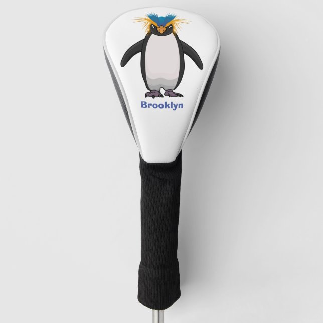 Cute macaroni penguin cartoon illustration golf head cover (Front)