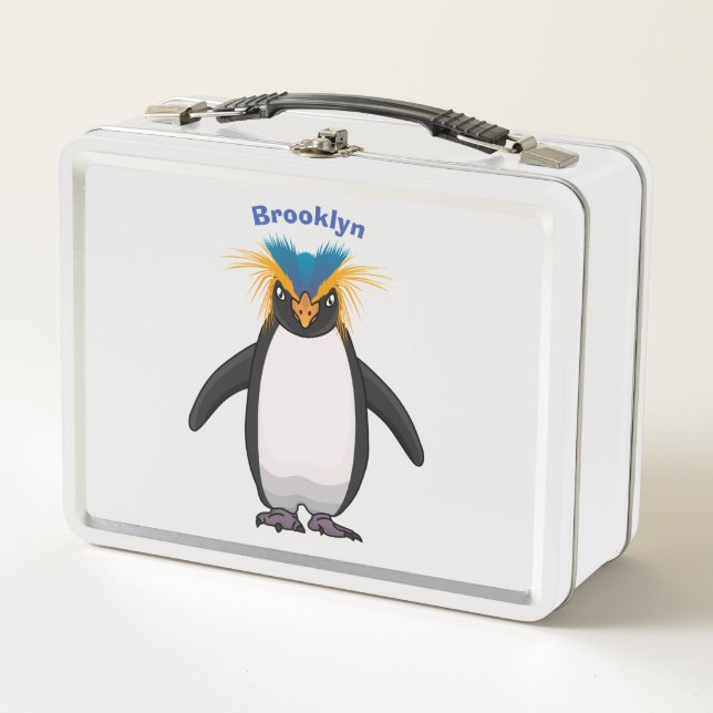 Cute macaroni penguin cartoon illustration metal lunch box (Front)