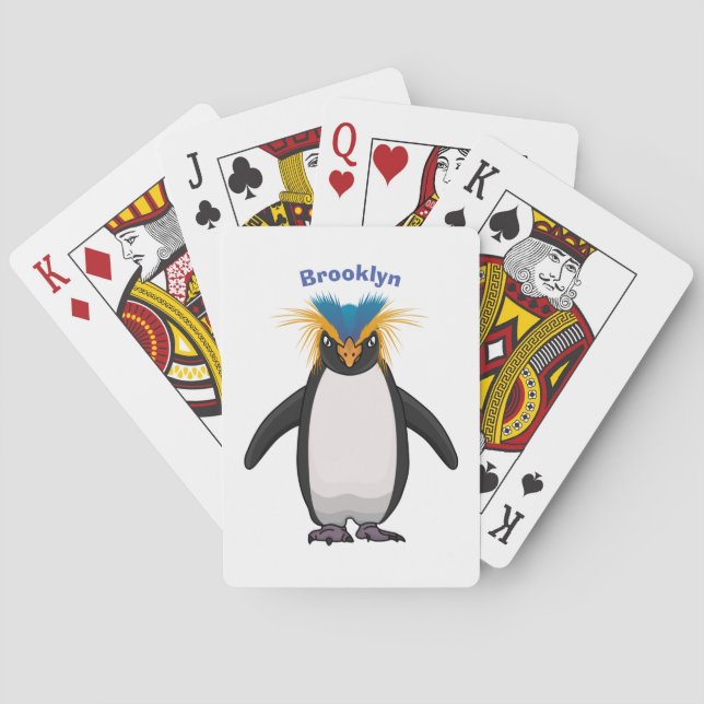 Cute macaroni penguin cartoon illustration playing cards (Back)