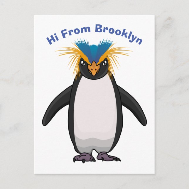 Cute macaroni penguin cartoon illustration postcard (Front)