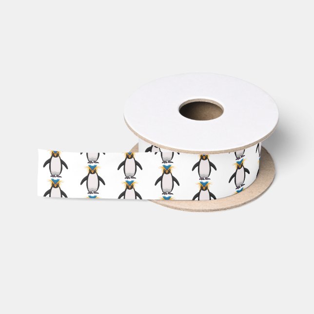 Cute macaroni penguin cartoon illustration  satin ribbon (Spool)