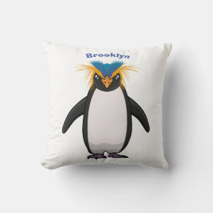 Cute macaroni penguin cartoon illustration throw pillow