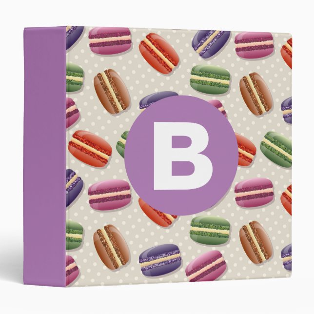 Cute Macaroon Pattern Dotty Purple Monogram Binder (Front/Spine)