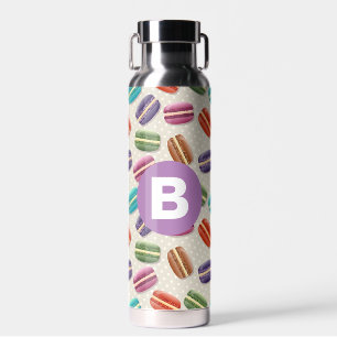 Cute Macaroon Pattern Dotty Purple Monogram Water Bottle