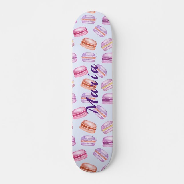 Cute macaroons custom name skateboard (Front)