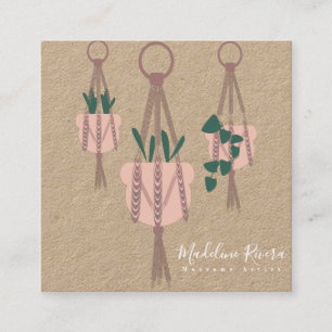 Cute Macrame Artist Handmade Design Hanging Plant Square Business Card