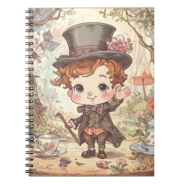 Cute Mad Hatter Whimsical Wonderland Woodland Art Notebook (Front)